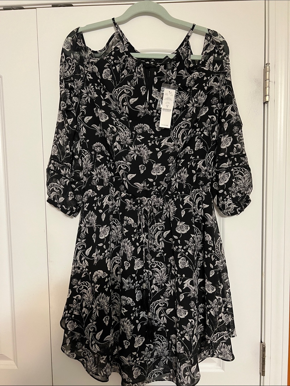 White House Black Market Black & White Floral Cold-Shoulder Mini Dress